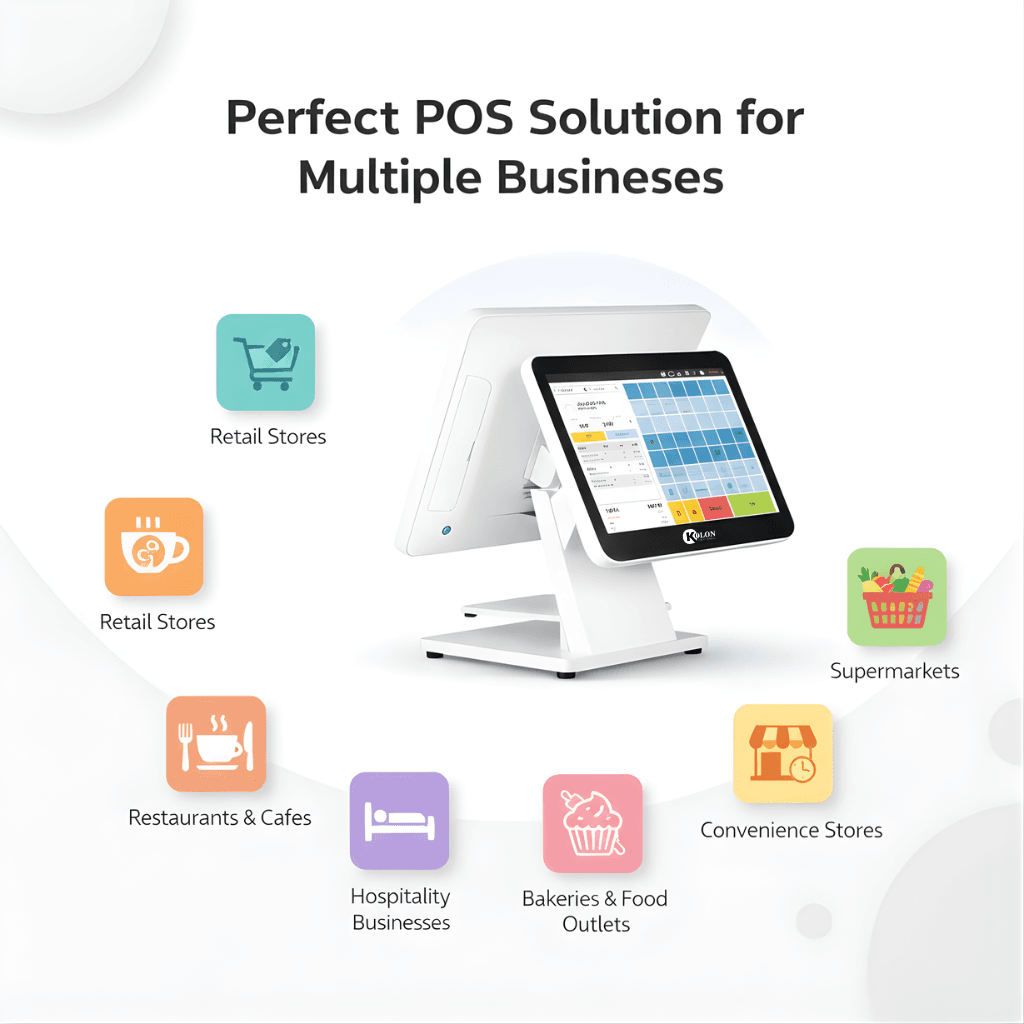 Kolon KL-101W all-in-one POS system with 15.6-inch touchscreen retail terminal display.